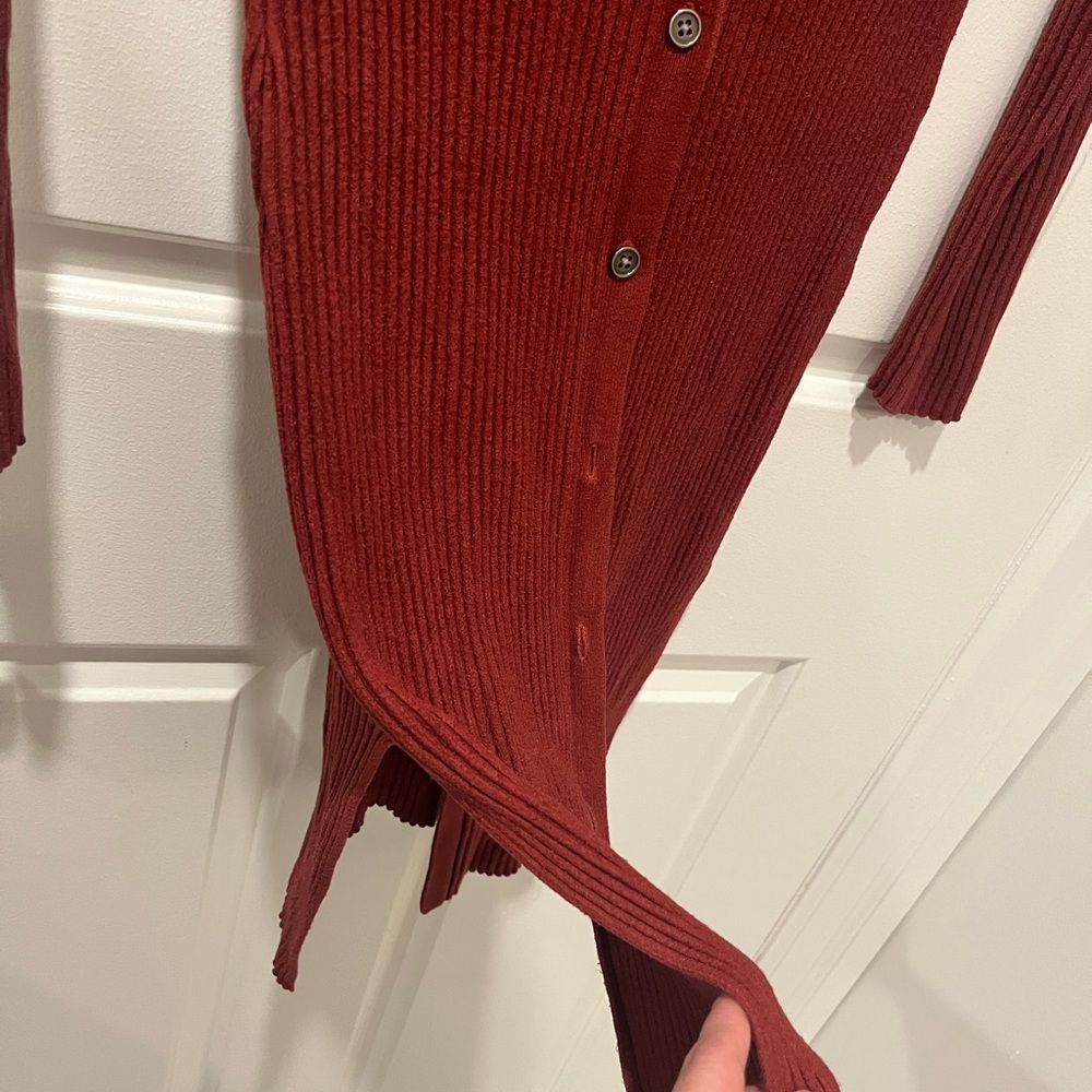 Rust Red Ribbed Long Cardigan - Picture 3 of 4